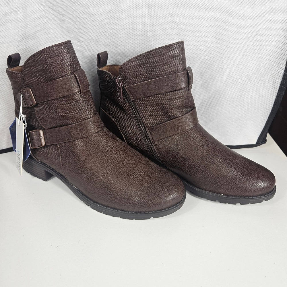 Croft & Barrow Tower Brown Pebbled Buckle Ankle Boots Ortholite Lug Sole W 8.5M - Picture 2 of 6